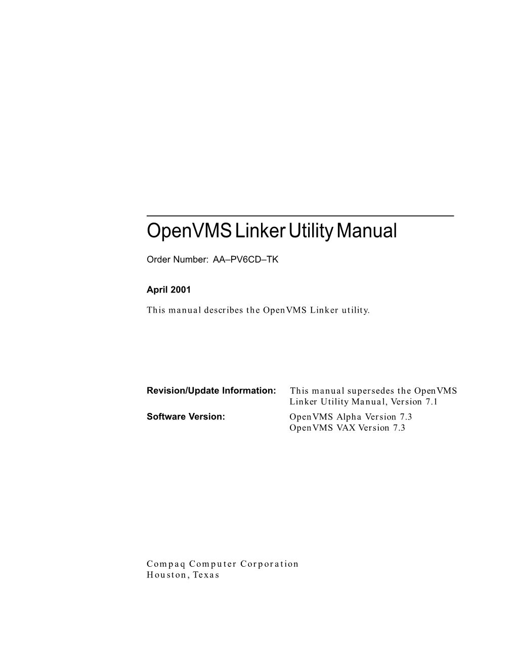 Openvms Linker Utility Manual