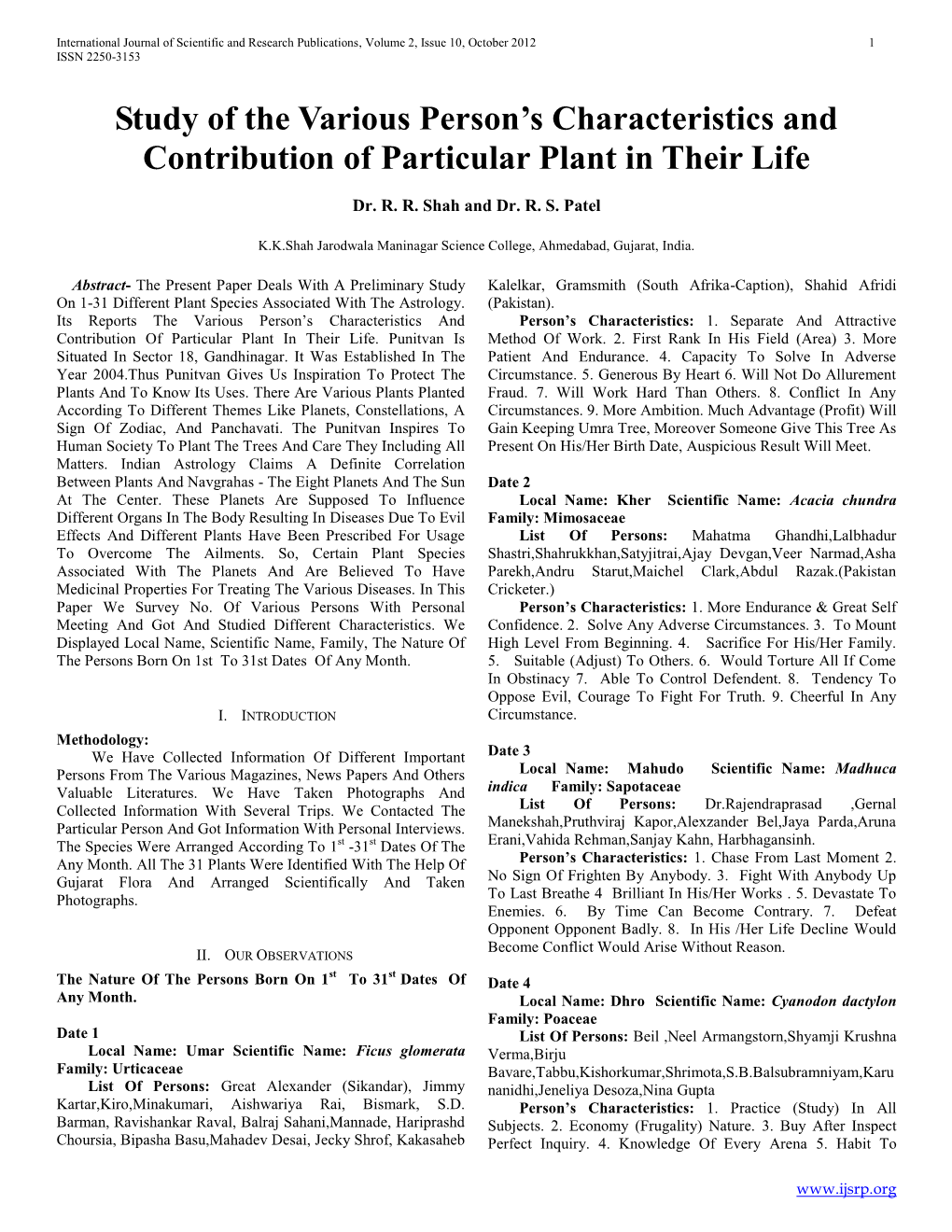 Study of the Various Person's Characteristics and Contribution Of