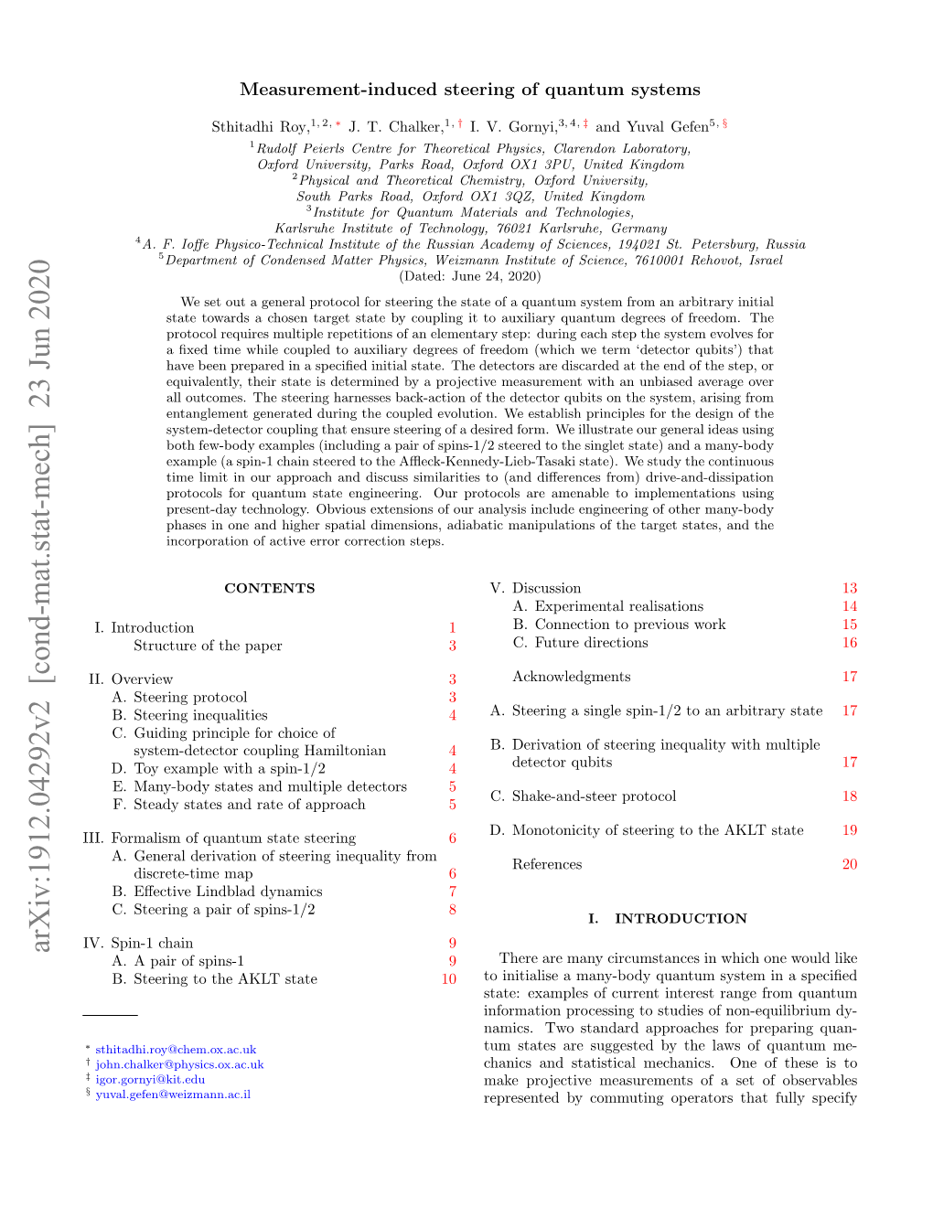 Arxiv:1912.04292V2 [Cond-Mat.Stat-Mech] 23 Jun 2020 A