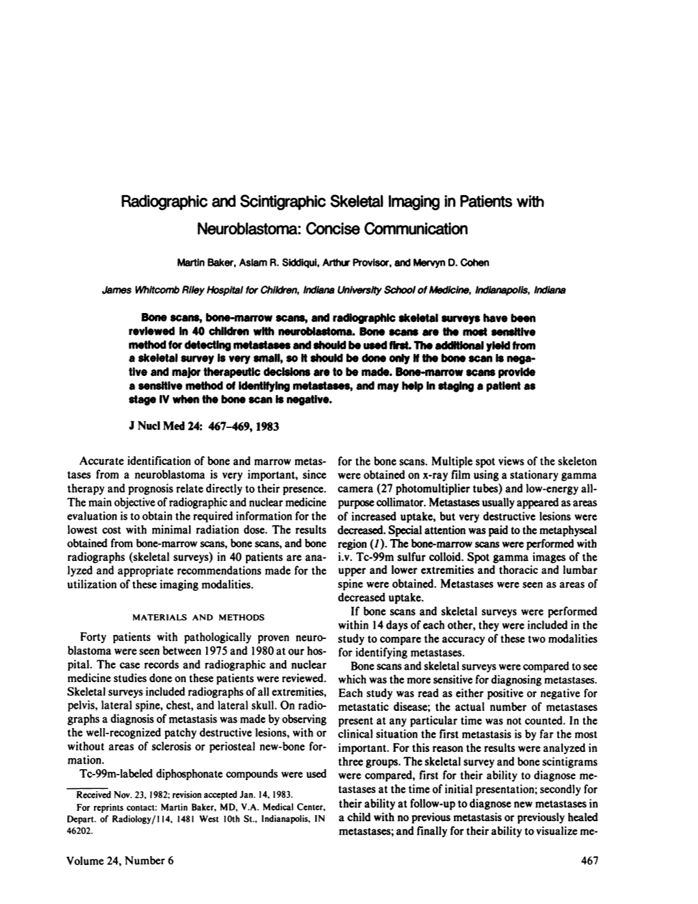 Radiographie and Scintigraphic Skeletal Imaging in Patients with Neuroblastoma: Concise Communication