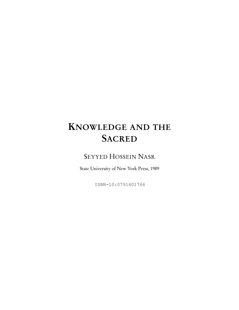 Knowledge and the Sacred – the Gifford Lectures