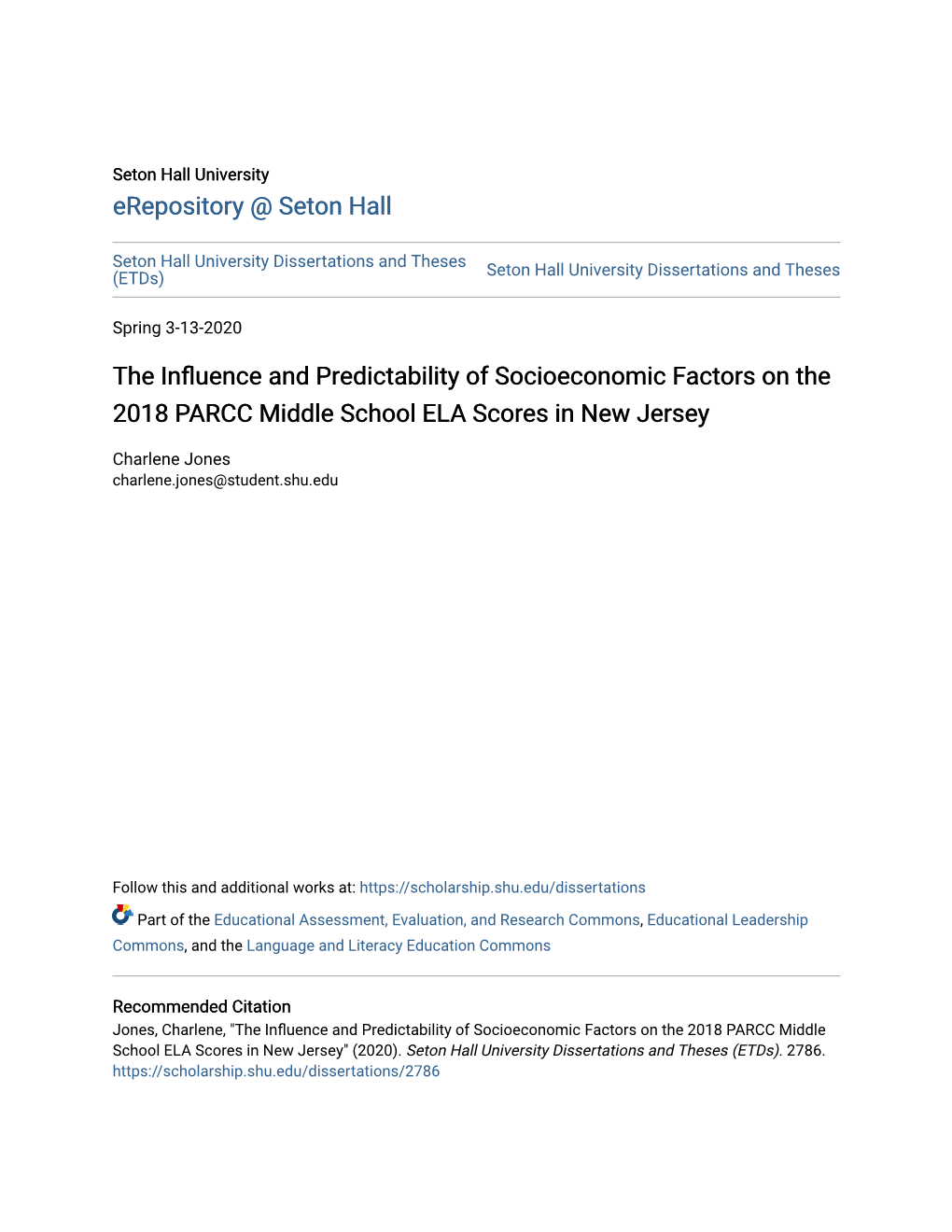 The Influence and Predictability of Socioeconomic Factors on the 2018 PARCC Middle School ELA Scores in New Jersey