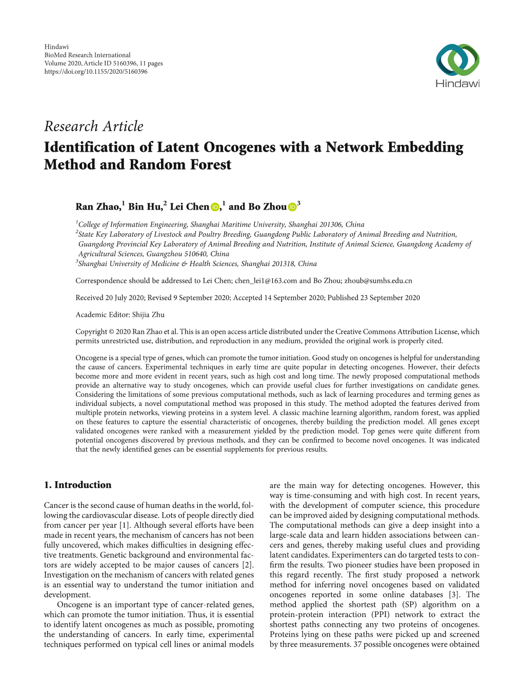 Identification of Latent Oncogenes with a Network Embedding Method and Random Forest