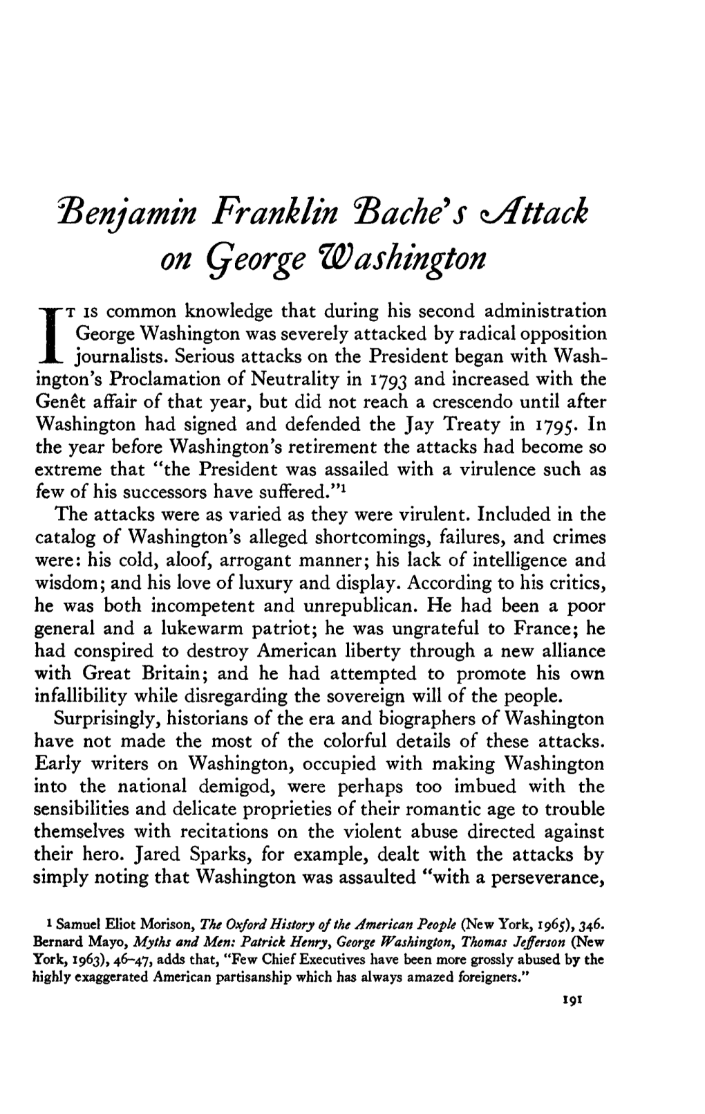 ^Benjamin Franklin Cache's ^Attack on Qeorge Washington