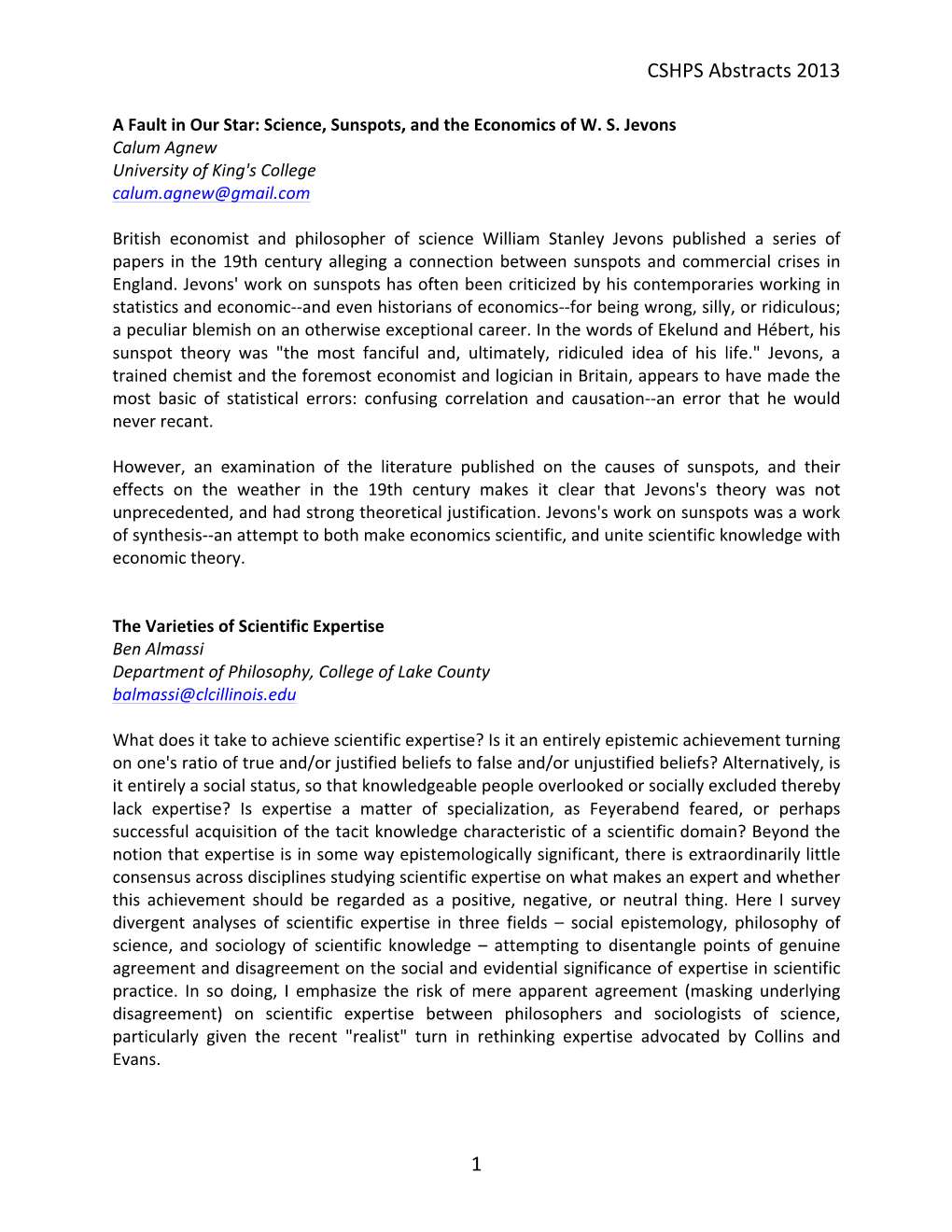 CSHPS Abstracts 2013 1