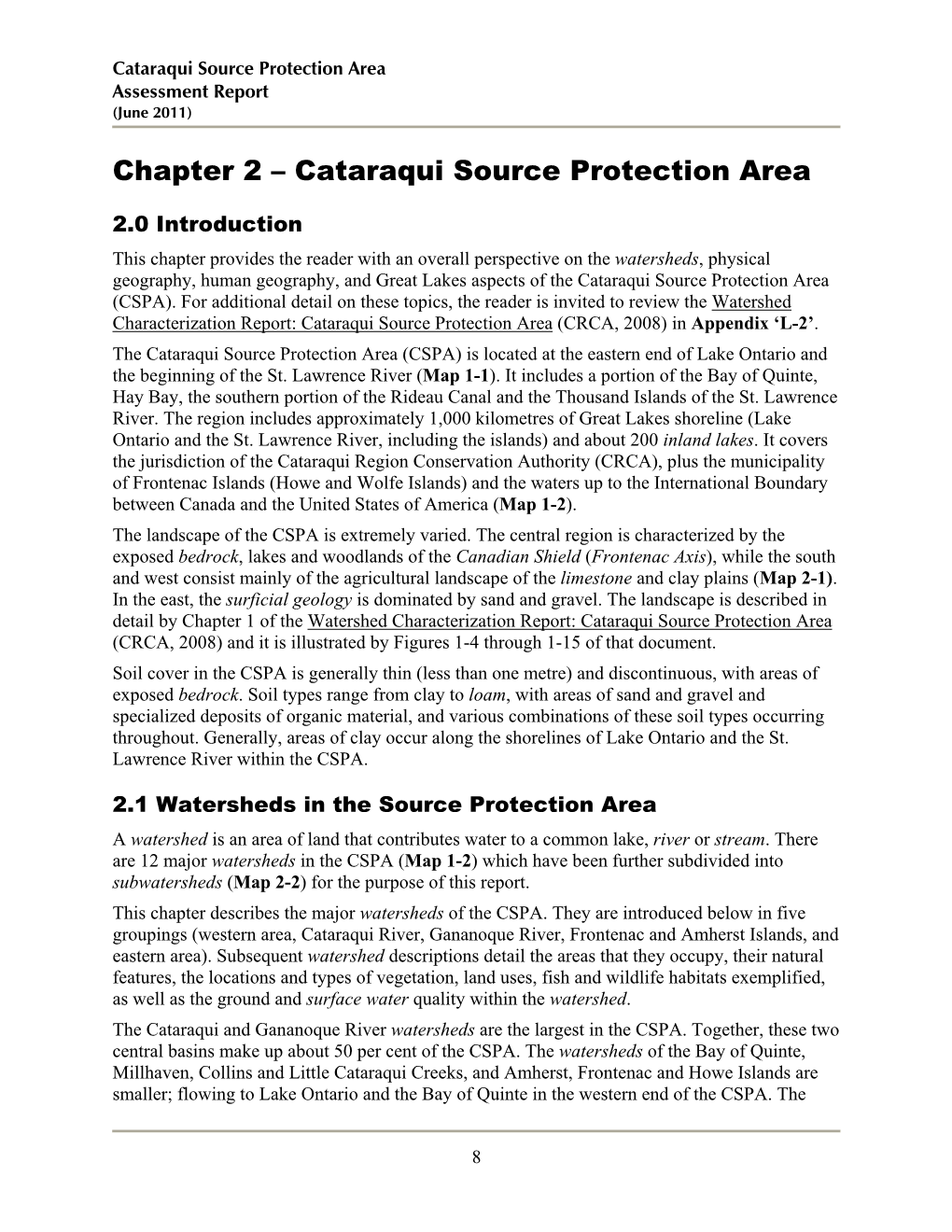 Chapter 2 – Cataraqui Source Protection Area