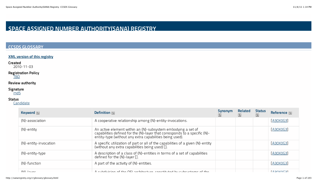 CCSDS Glossary Export 8Nov11