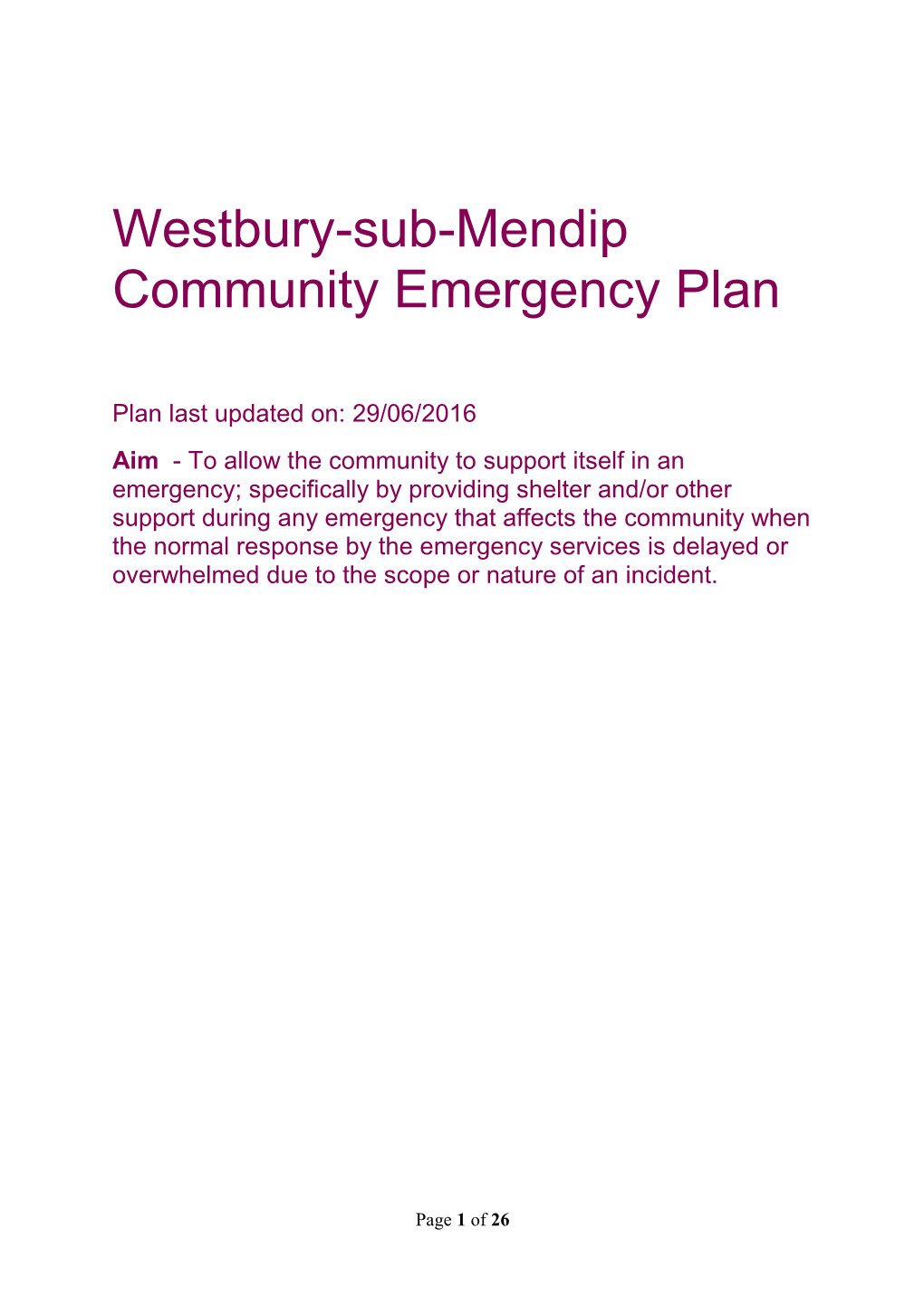 Westbury-Sub-Mendip Community Emergency Plan