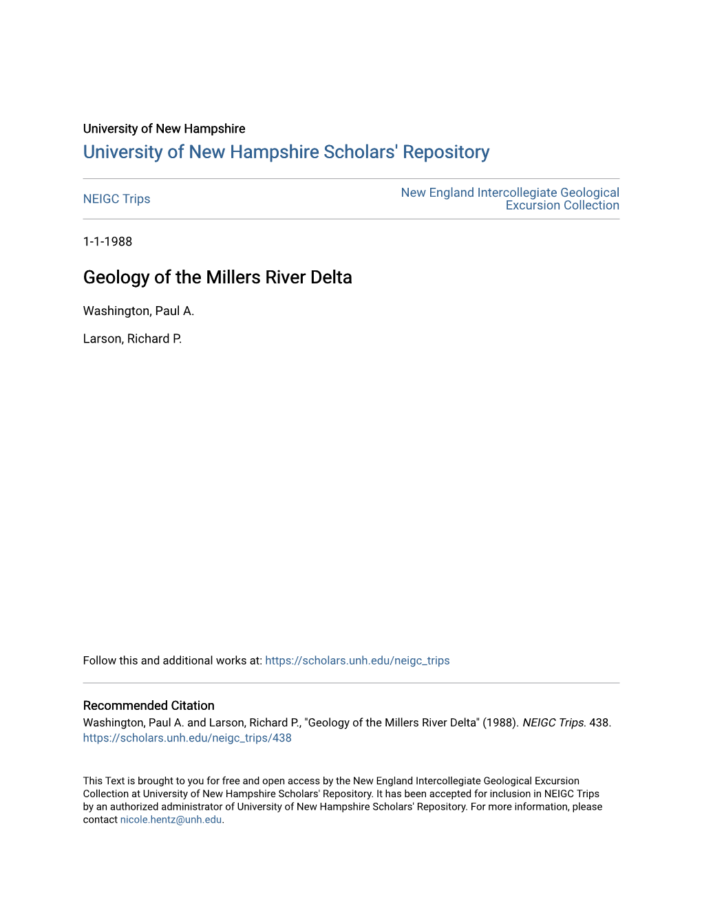 Geology of the Millers River Delta