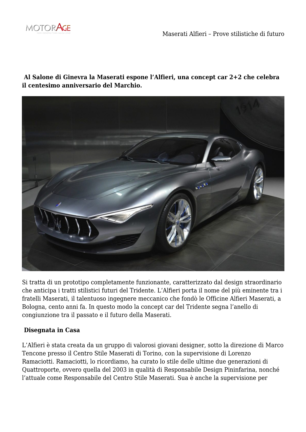 Maserati Alfieri &#8211; Prove Stilistiche Di Futuro