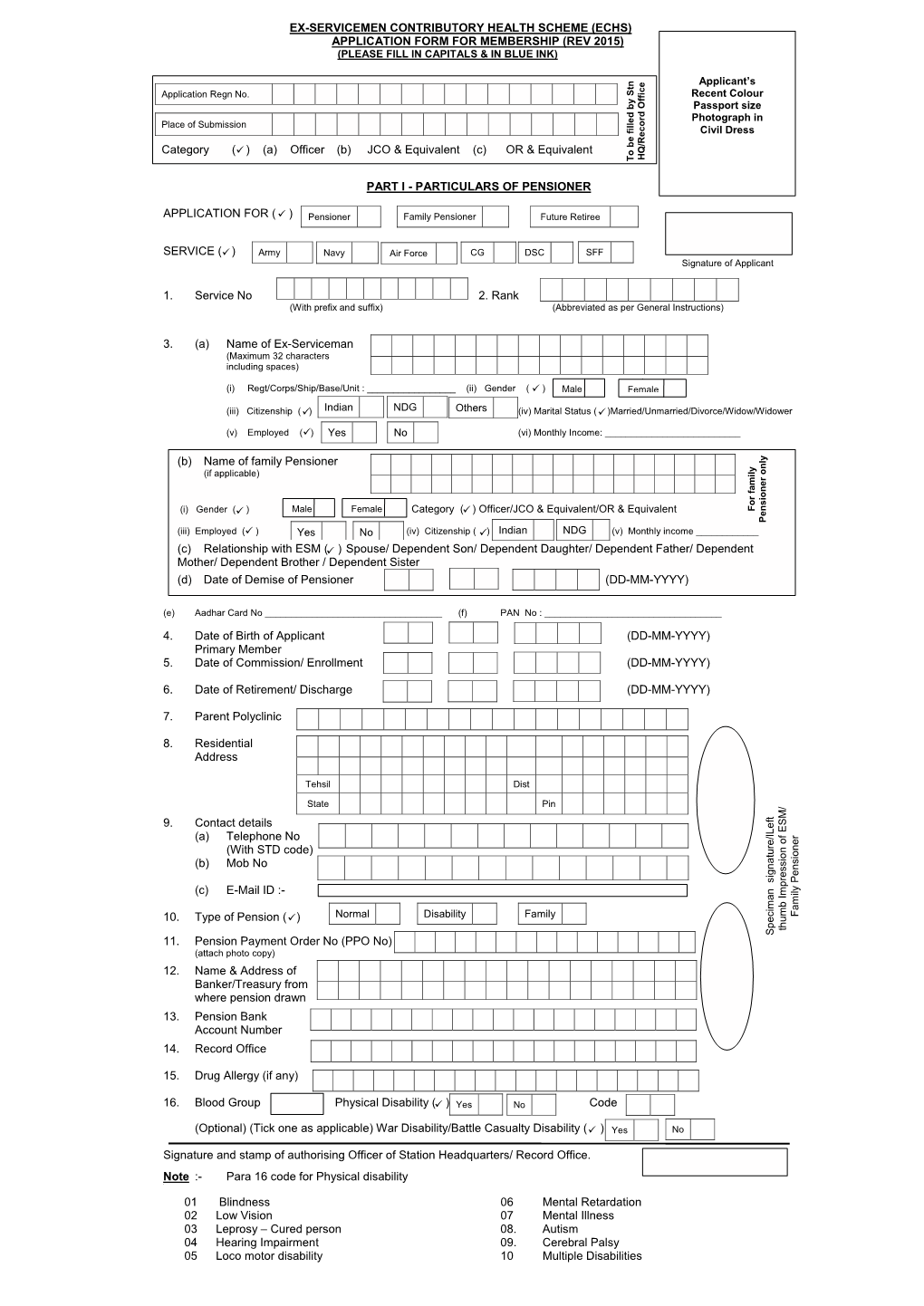 Echs) Application Form for Membership (Rev 2015) (Please Fill in Capitals & in Blue Ink