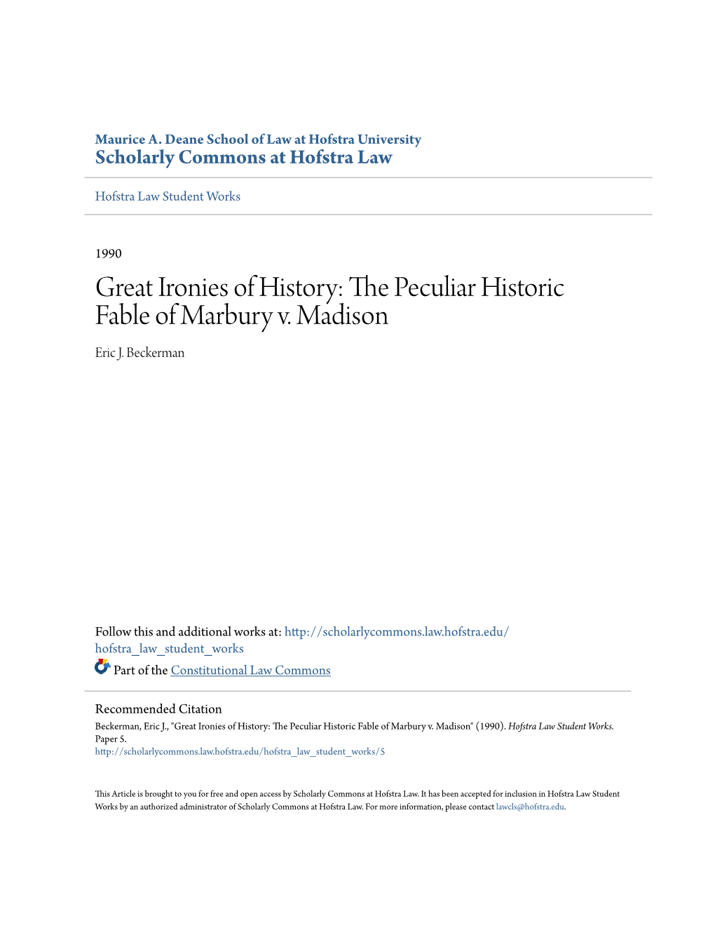 The Peculiar Historic Fable of Marbury V. Madison