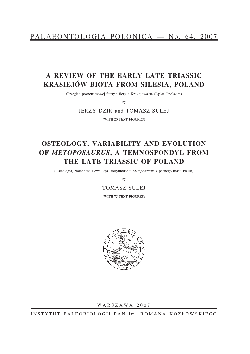 PALAEONTOLOGIA POLONICA — No. 64, 2007