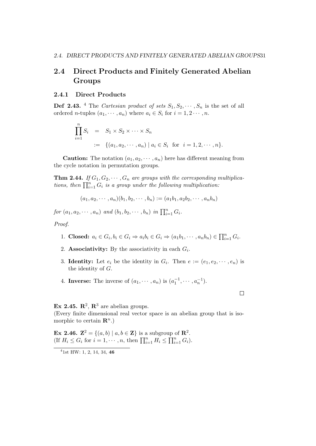 2.4 Direct Products and Finitely Generated Abelian Groups