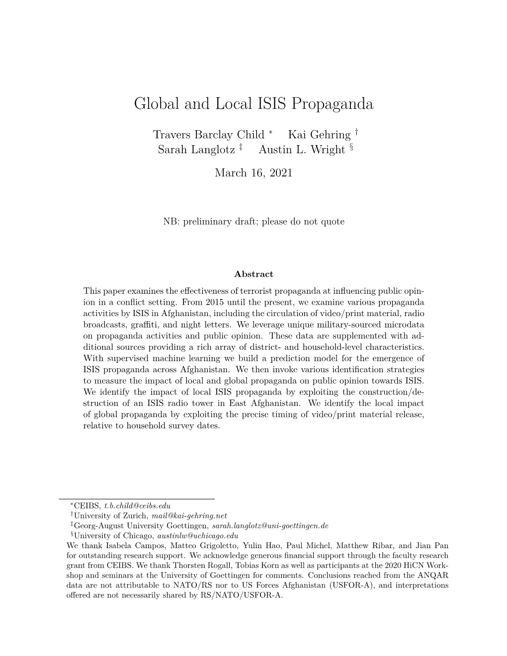 Global and Local Propaganda of an International Terrorist Organization