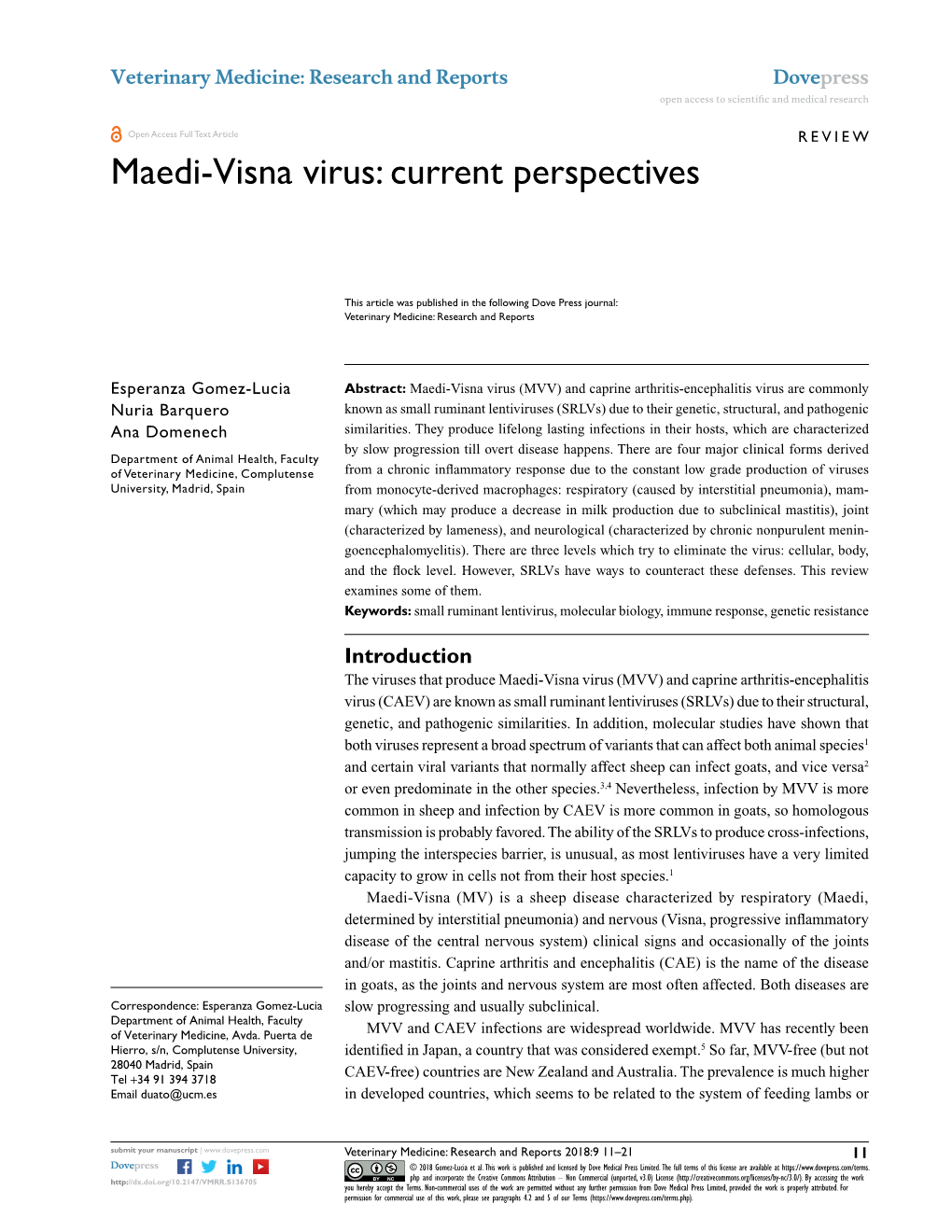 Maedi-Visna Virus: Current Perspectives