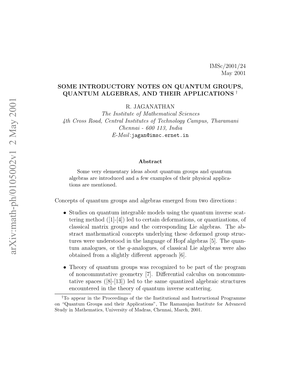 Arxiv:Math-Ph/0105002V1 2 May 2001