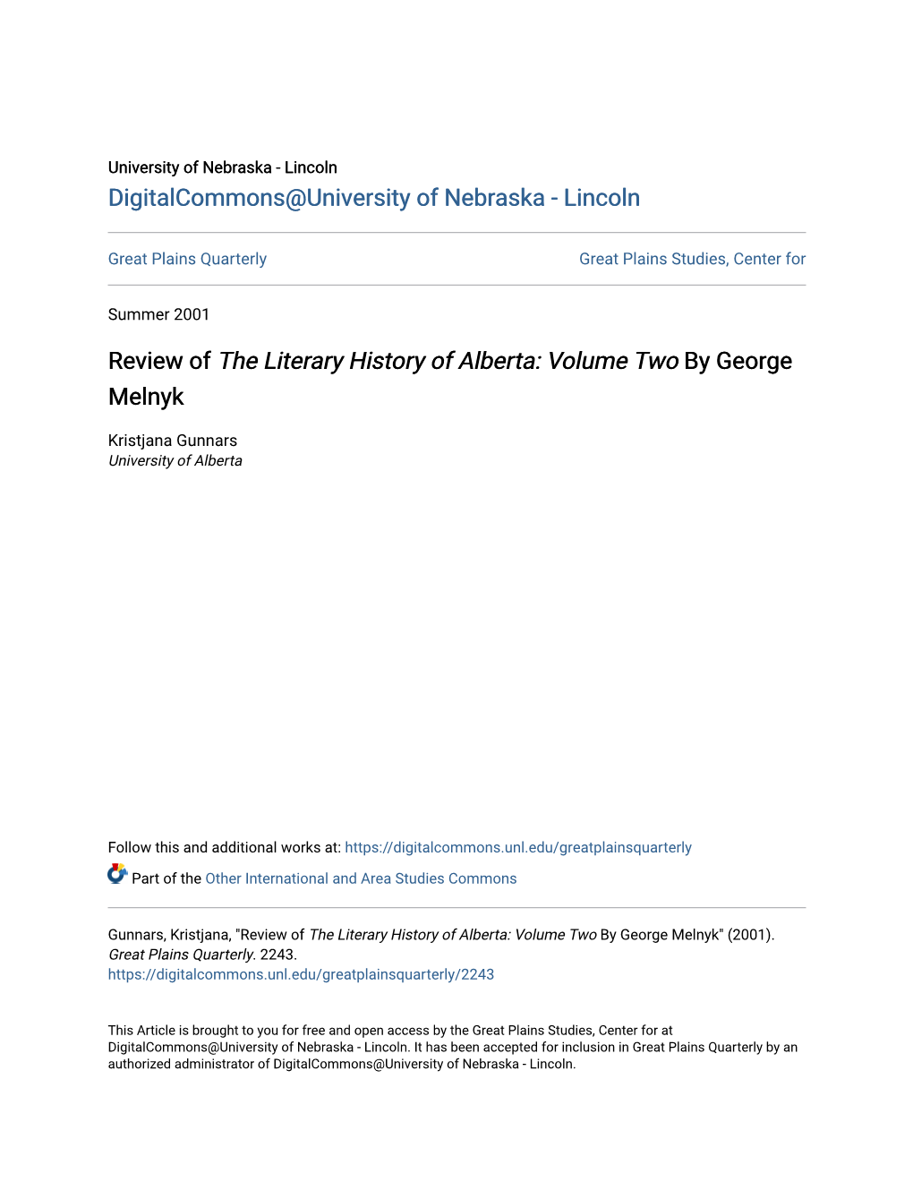 Review of the Literary History of Alberta: Volume Two by George Melnyk