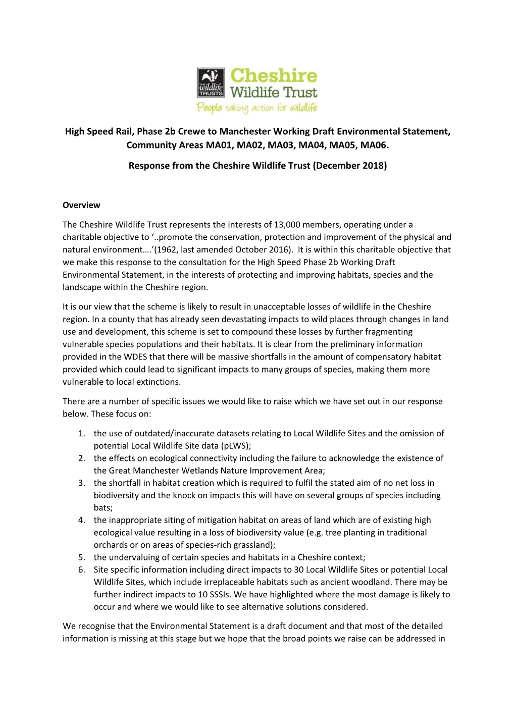 High Speed Rail, Phase 2B Crewe to Manchester Working Draft Environmental Statement, Community Areas MA01, MA02, MA03, MA04, MA05, MA06