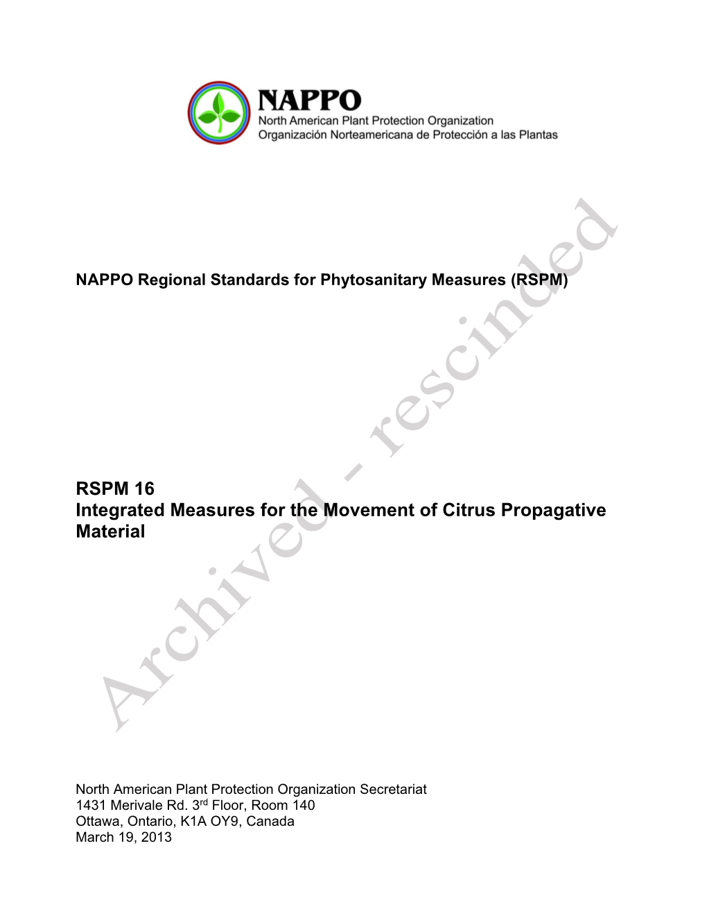 RSPM 16 Integrated Measures for the Movement of Citrus Propagative Material