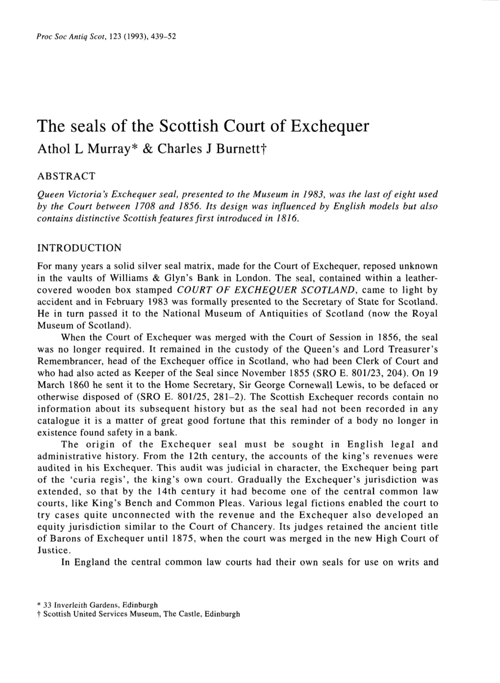 The Seals of the Scottish Court of Exchequer 443