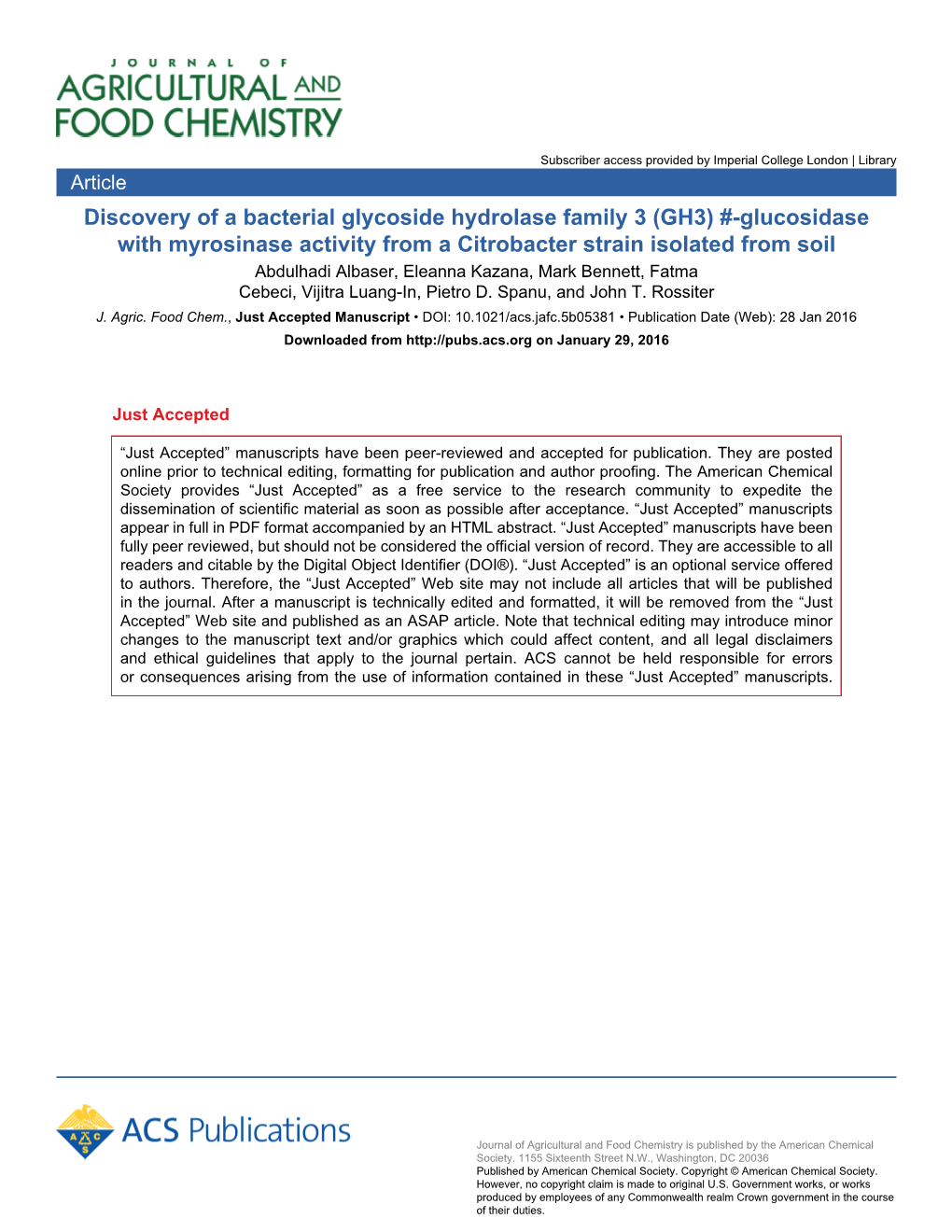 Discovery of a Bacterial Glycoside Hydrolase Family 3 (GH3