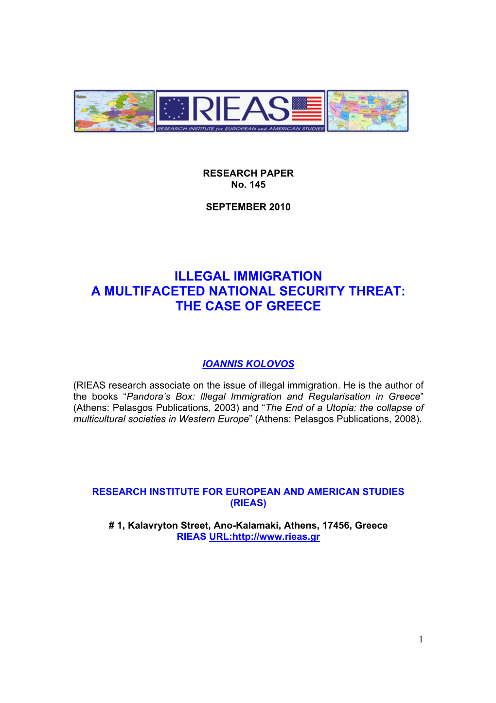Illegal Immigration a Multifaceted National Security Threat: the Case of Greece