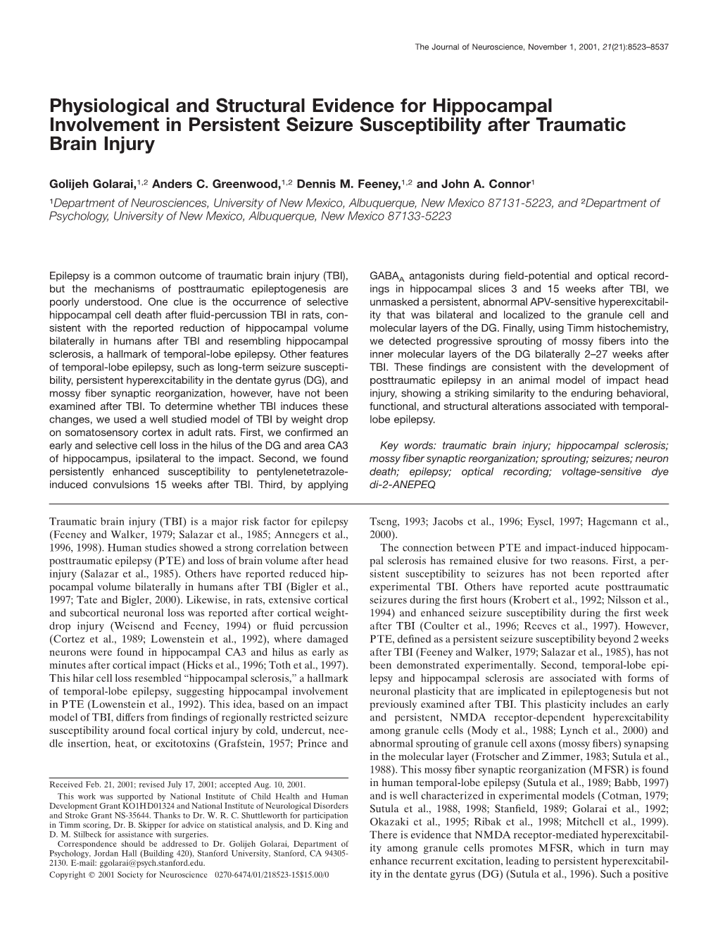 Physiological and Structural Evidence for Hippocampal Involvement in Persistent Seizure Susceptibility After Traumatic Brain Injury