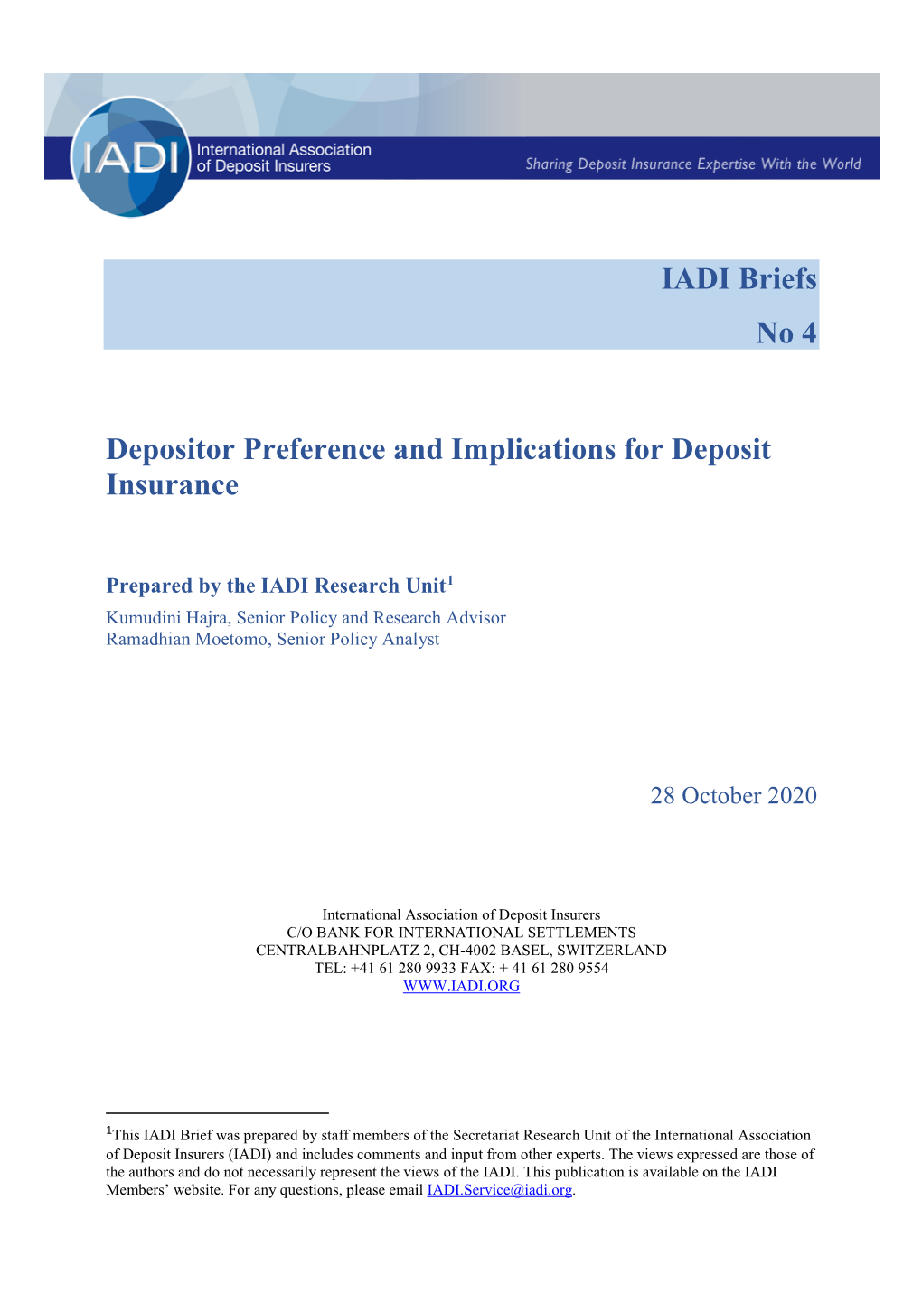 Depositor Preference and Implications for Deposit Insurance