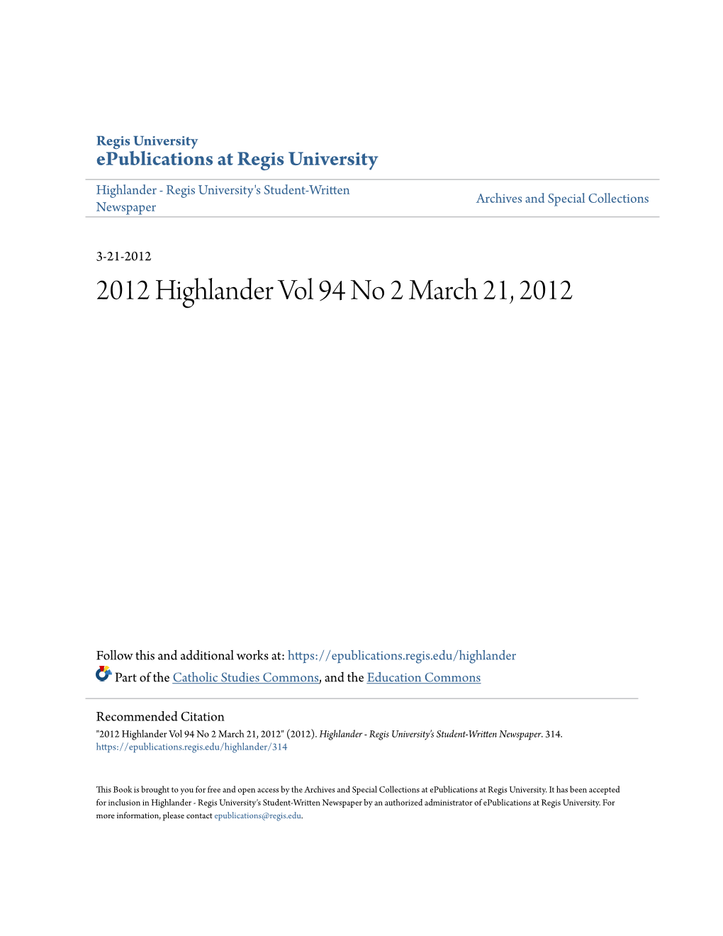 2012 Highlander Vol 94 No 2 March 21, 2012