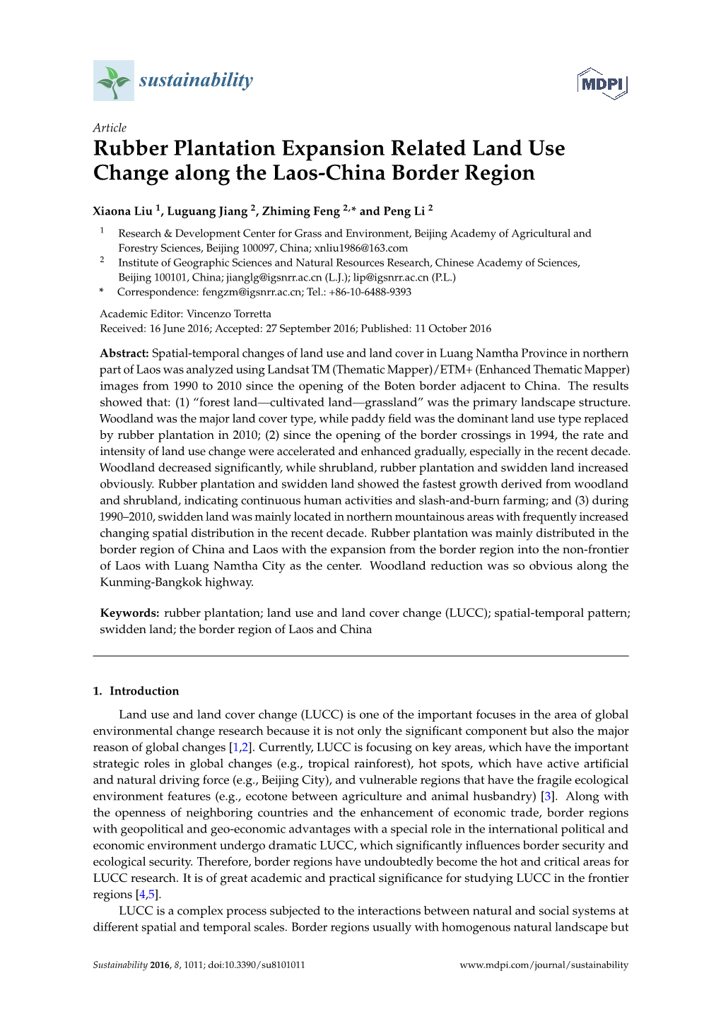 Rubber Plantation Expansion Related Land Use Change Along the Laos-China Border Region