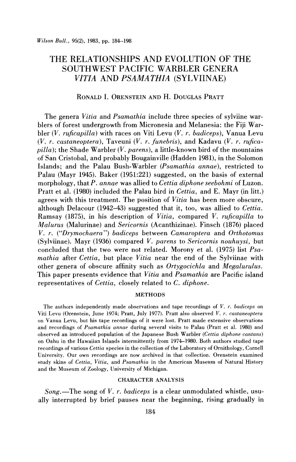 The Relationships and Evolution of the Southwest Pacific Warbler Genera I/I754 and Psama 7Hia’ (Sylviinae)