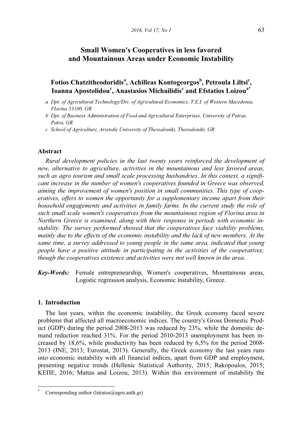 Small Women's Cooperatives in Less Favored and Mountainous Areas Under Economic Instability