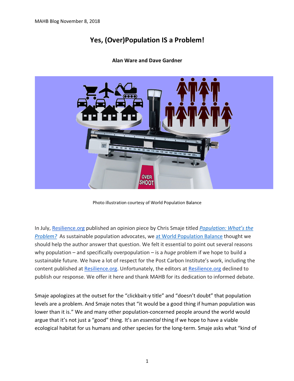 Yes, (Over)Population IS a Problem!