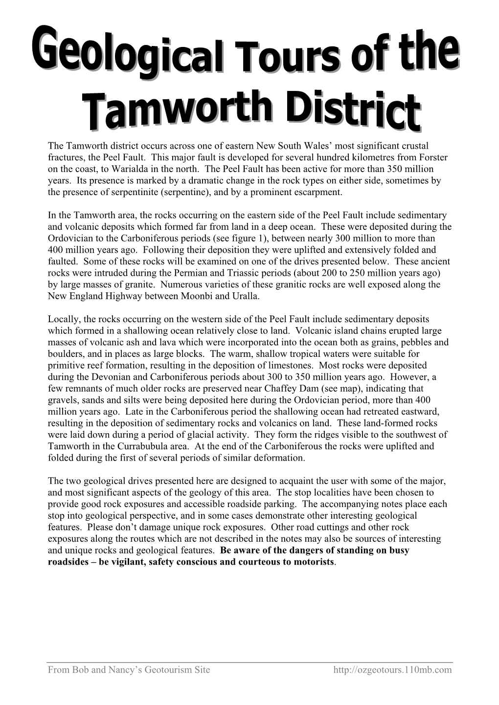 From Bob and Nancy's Geotourism Site the Tamworth District Occurs Across One of Eastern New South