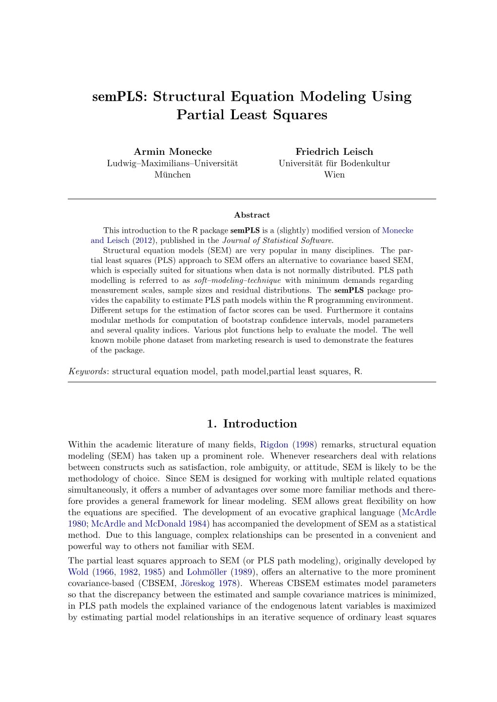 Sempls: Structural Equation Modeling Using Partial Least Squares