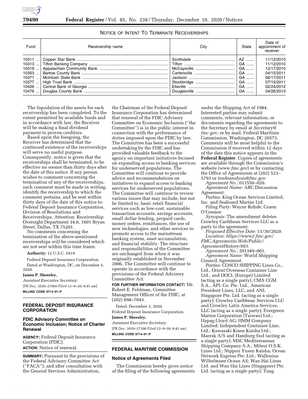 Federal Register/Vol. 85, No. 238/Thursday, December 10, 2020