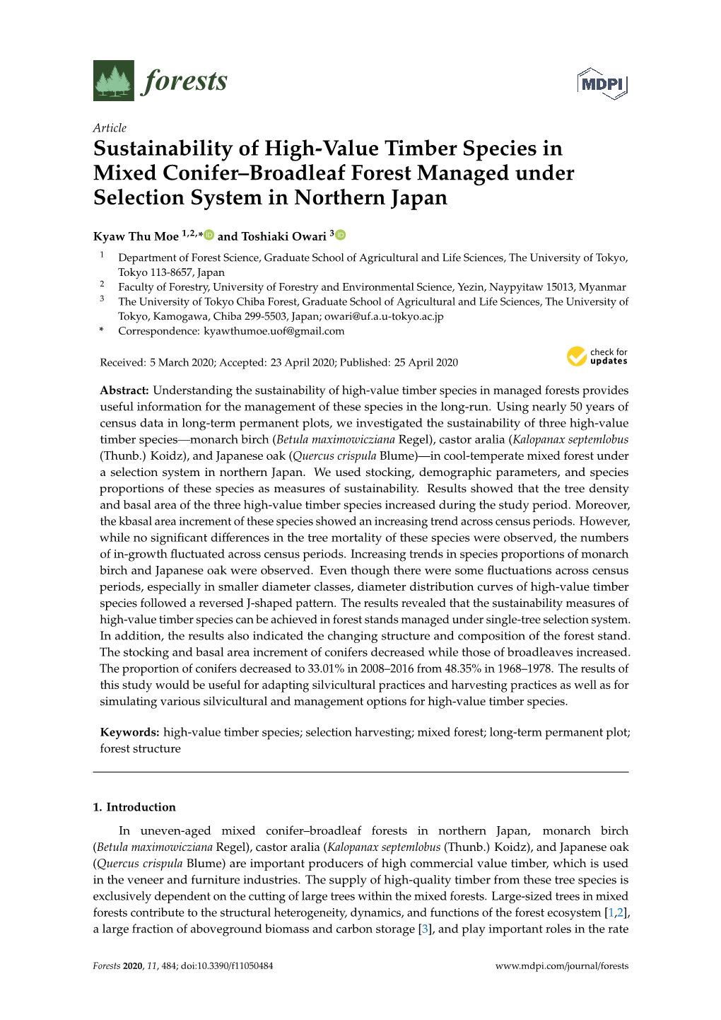 Sustainability of High-Value Timber Species in Mixed Conifer–Broadleaf Forest Managed Under Selection System in Northern Japan