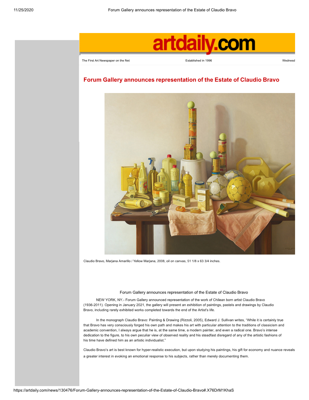 Artdaily Forum Gallery Represents Claudio Bravo