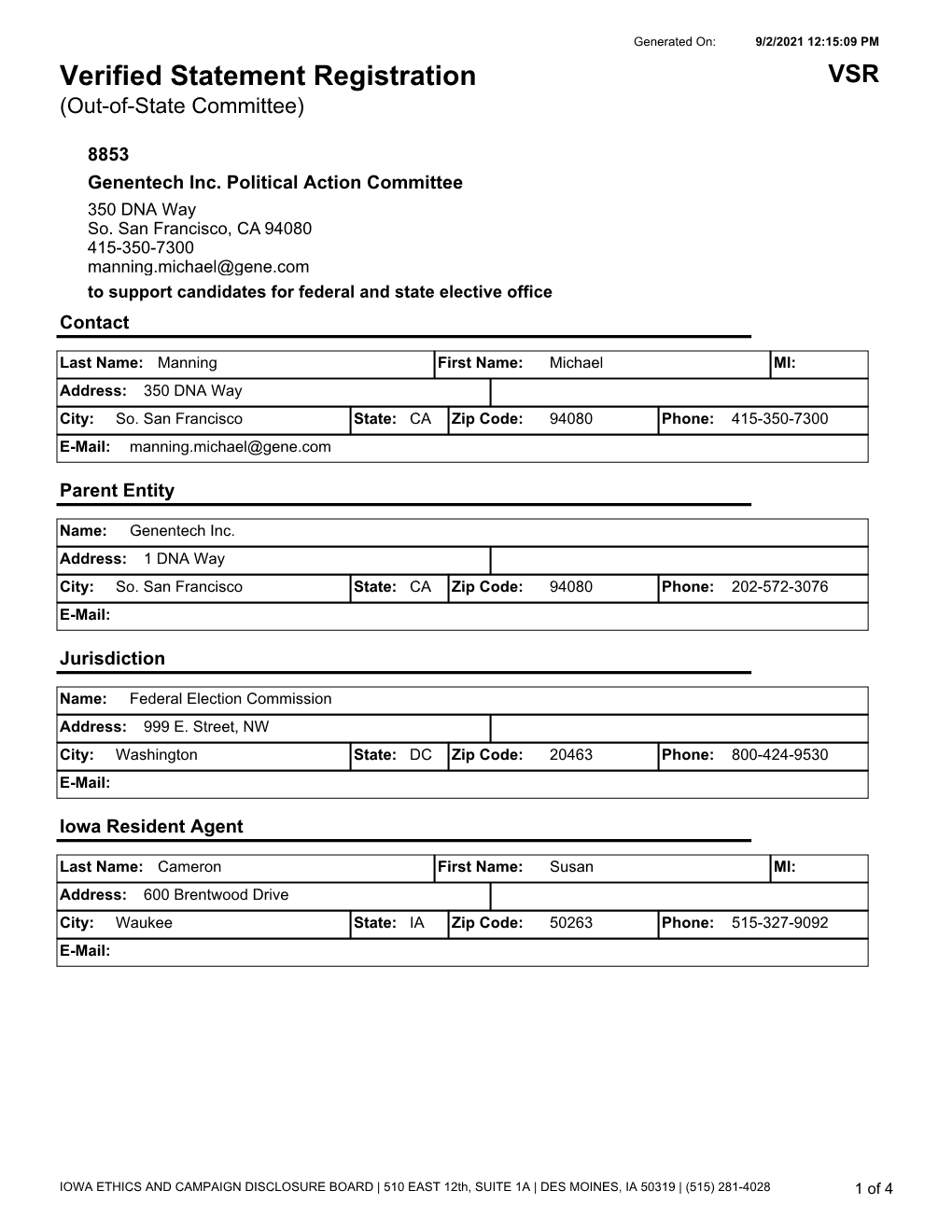 Verified Statement Registration VSR (Out-Of-State Committee)