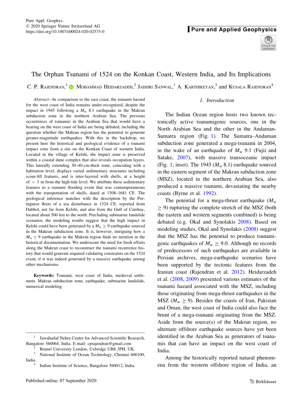 The Orphan Tsunami of 1524 on the Konkan Coast, Western India, and Its Implications