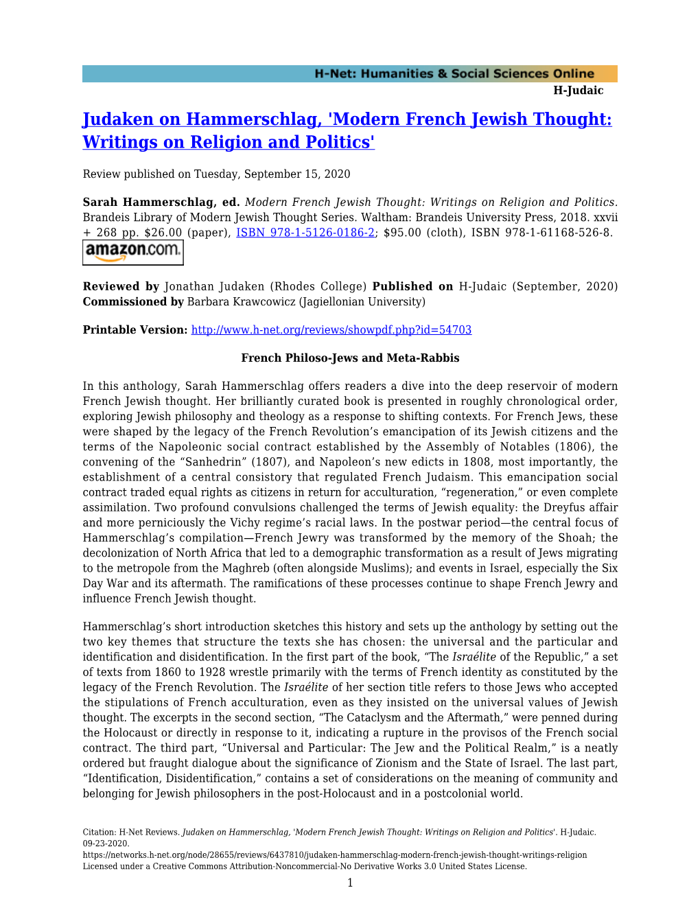 Modern French Jewish Thought: Writings on Religion and Politics'