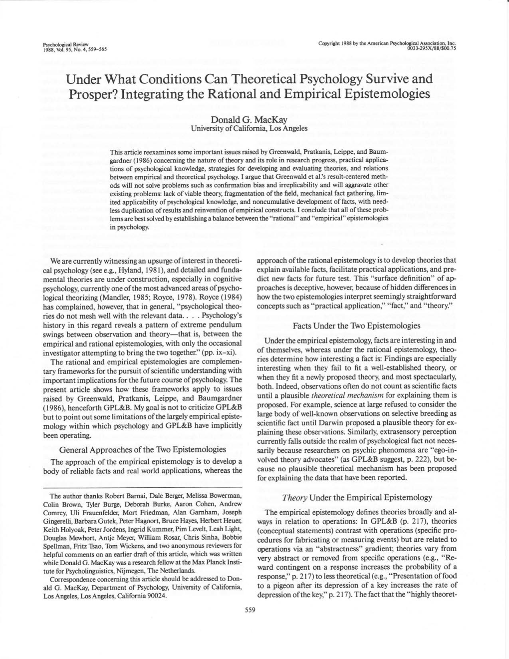 (1988). Under What Conditions Can Theoretical Psychology Survive And