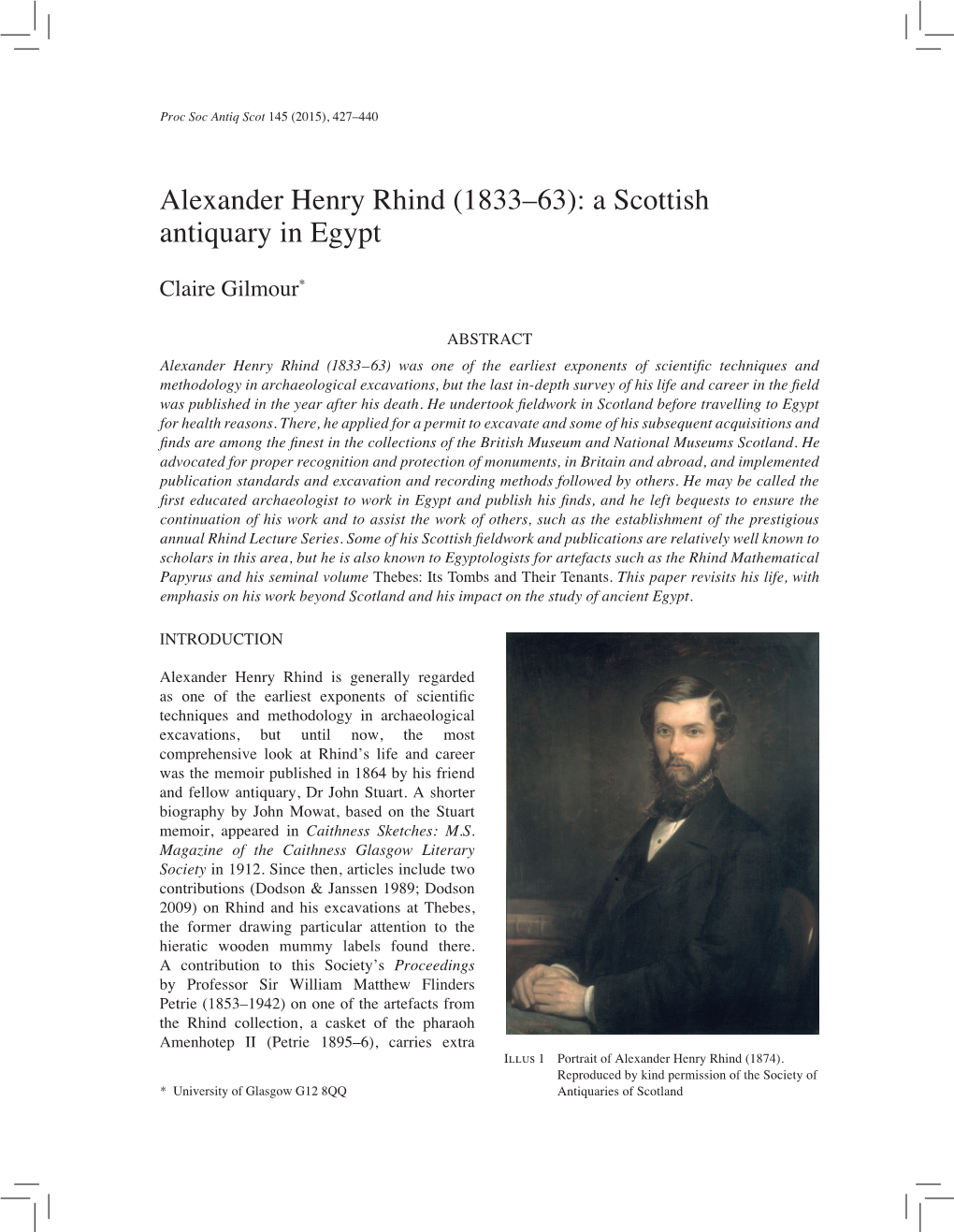 Alexander Henry Rhind (1833–63): a Scottish Antiquary in Egypt