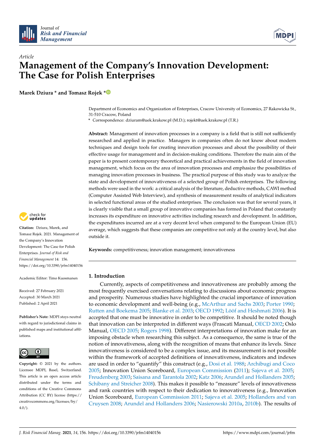 Management of the Company's Innovation Development