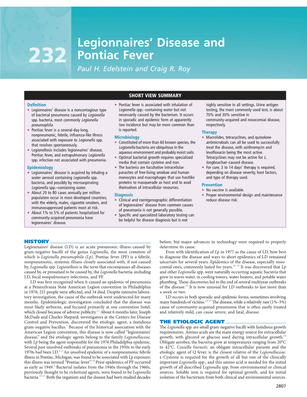 Legionnaires' Disease and Pontiac Fever