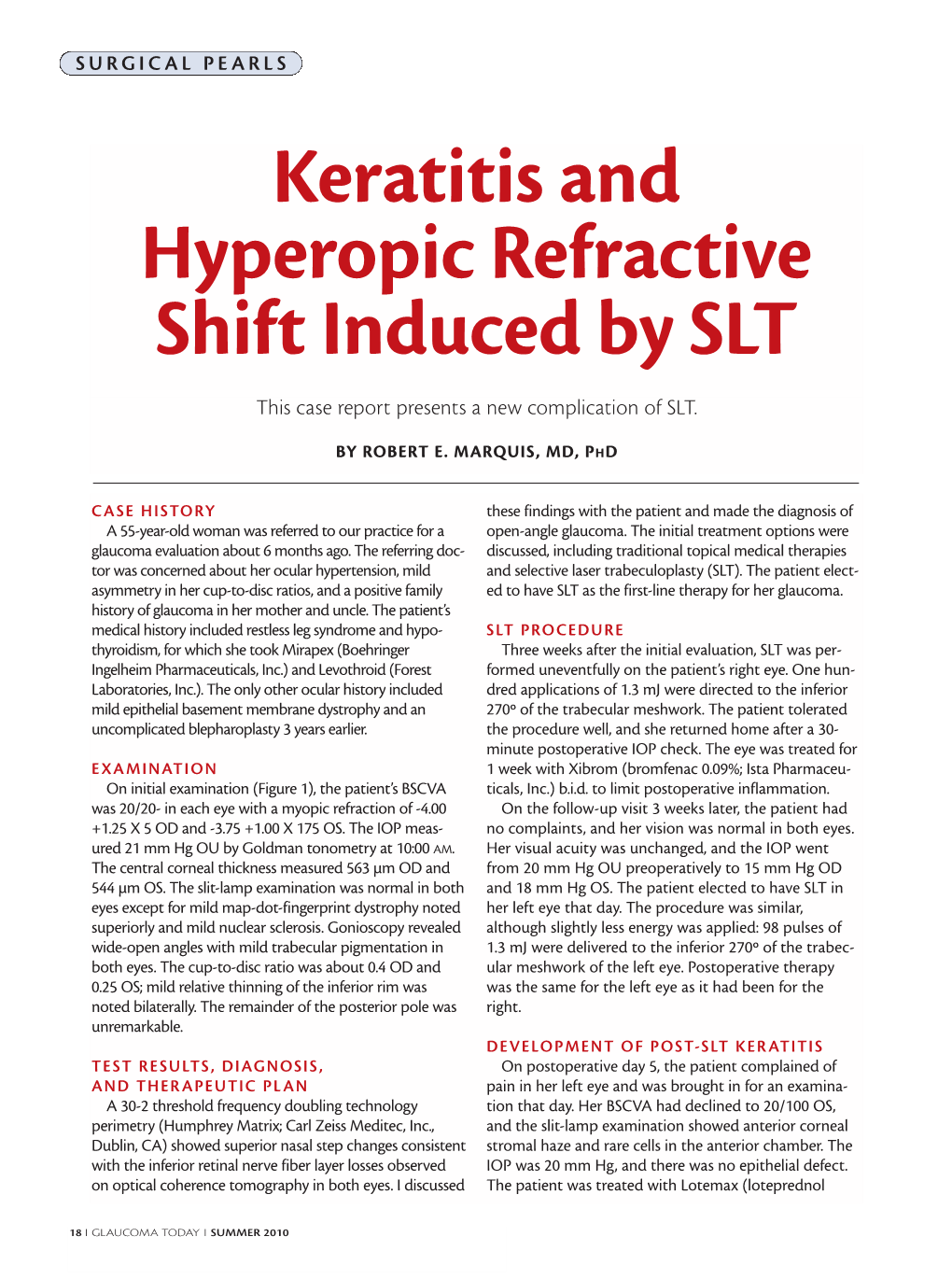 Keratitis and Hyperopic Refractive Shift Induced by SLT