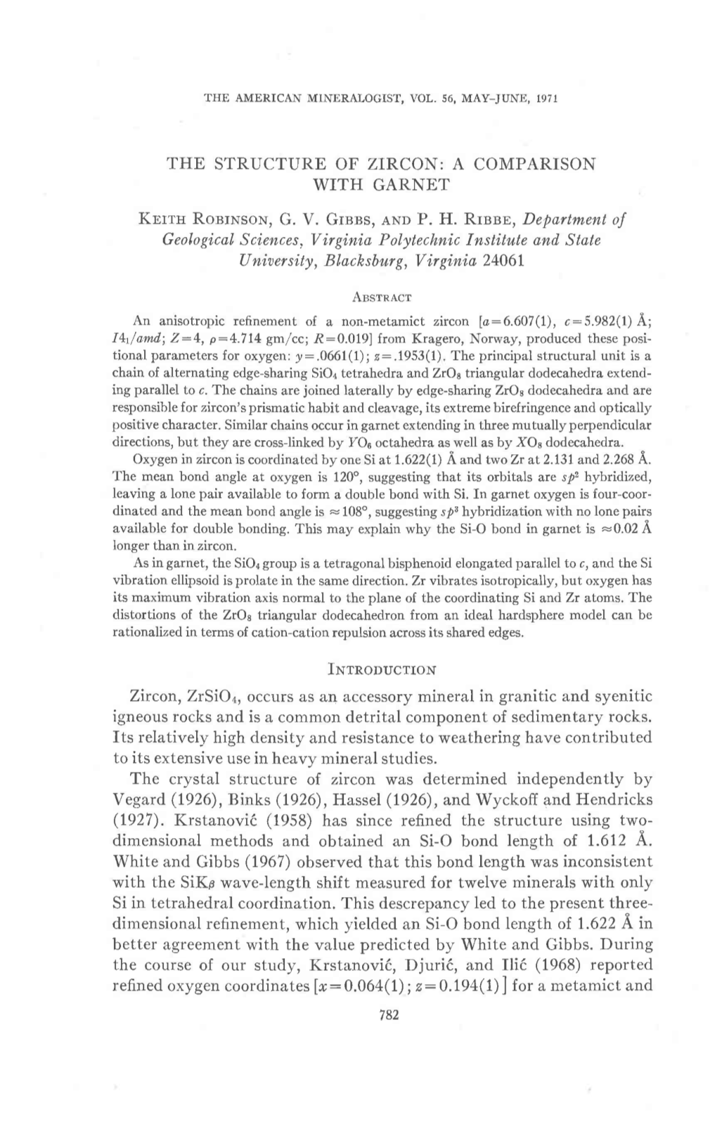 The Structure of Zircon: a Comparison with Garnet