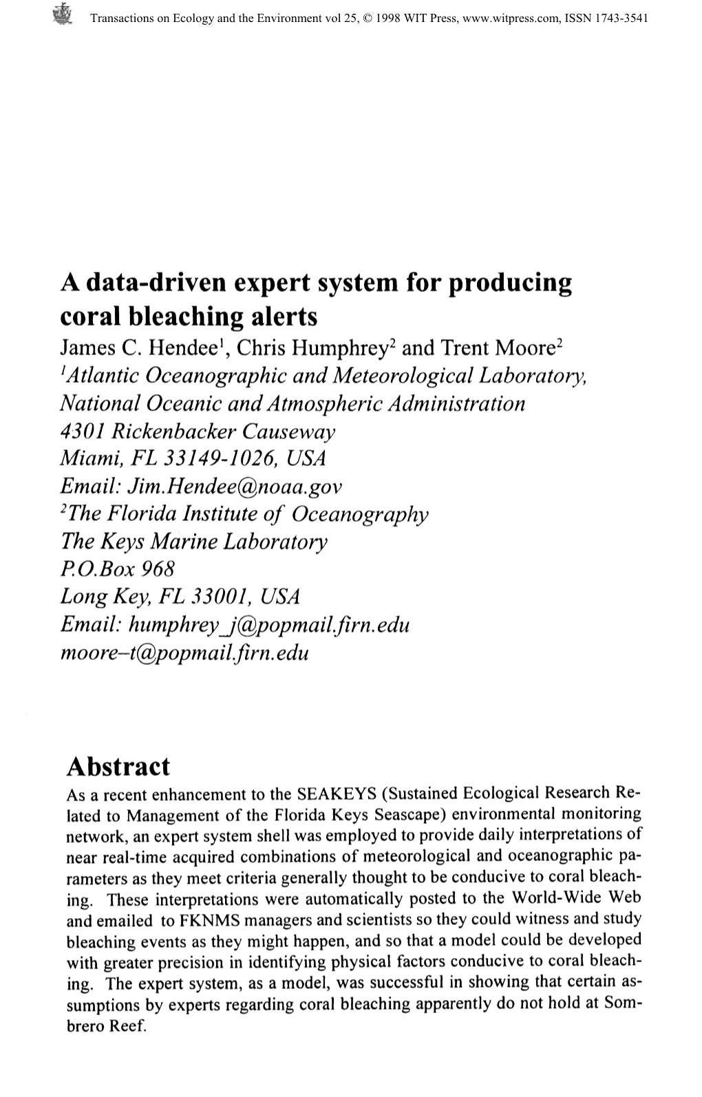 A Data-Driven Expert System for Producing Coral Bleaching Alerts