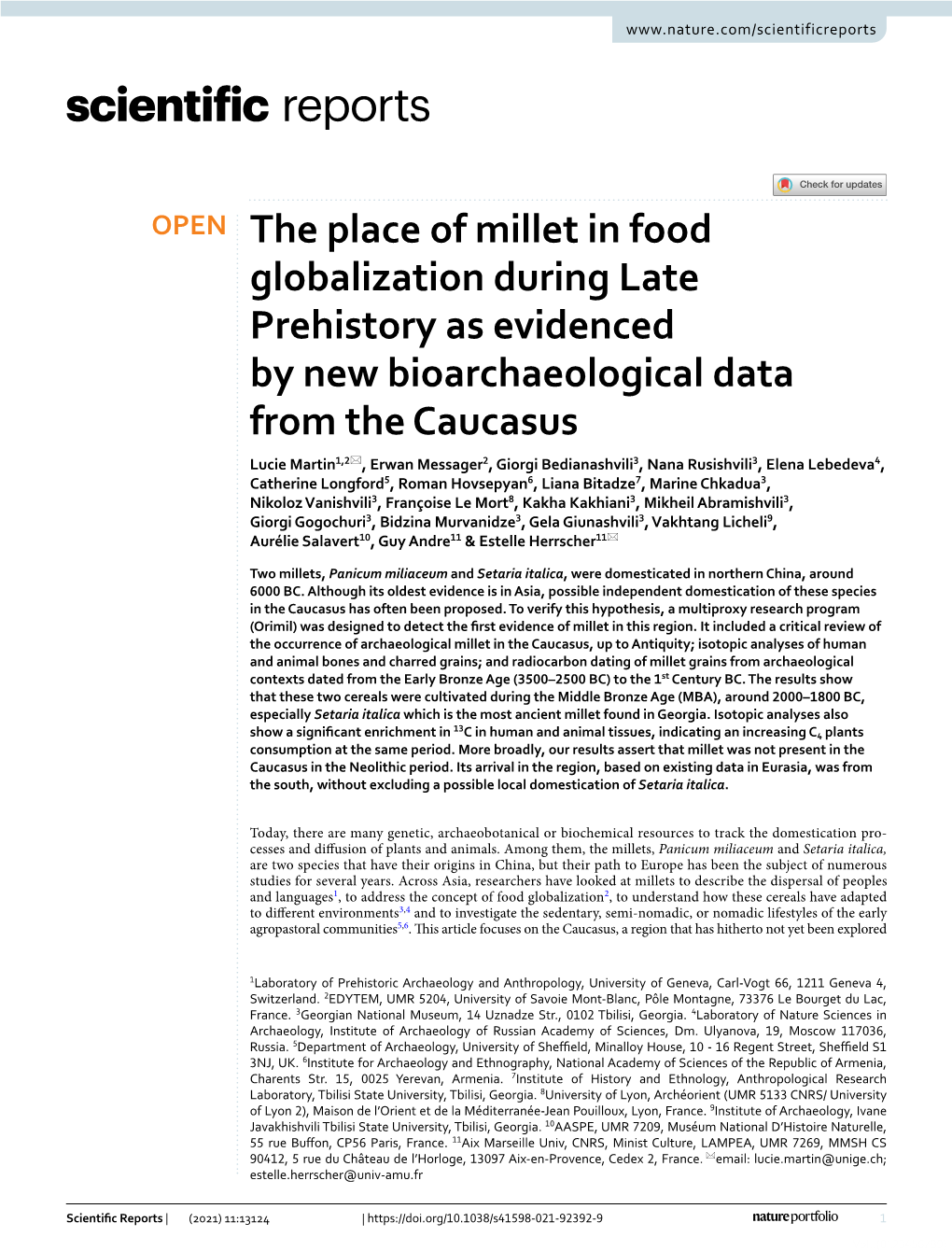 The Place of Millet in Food Globalization During Late Prehistory As Evidenced by New Bioarchaeological Data from the Caucasus